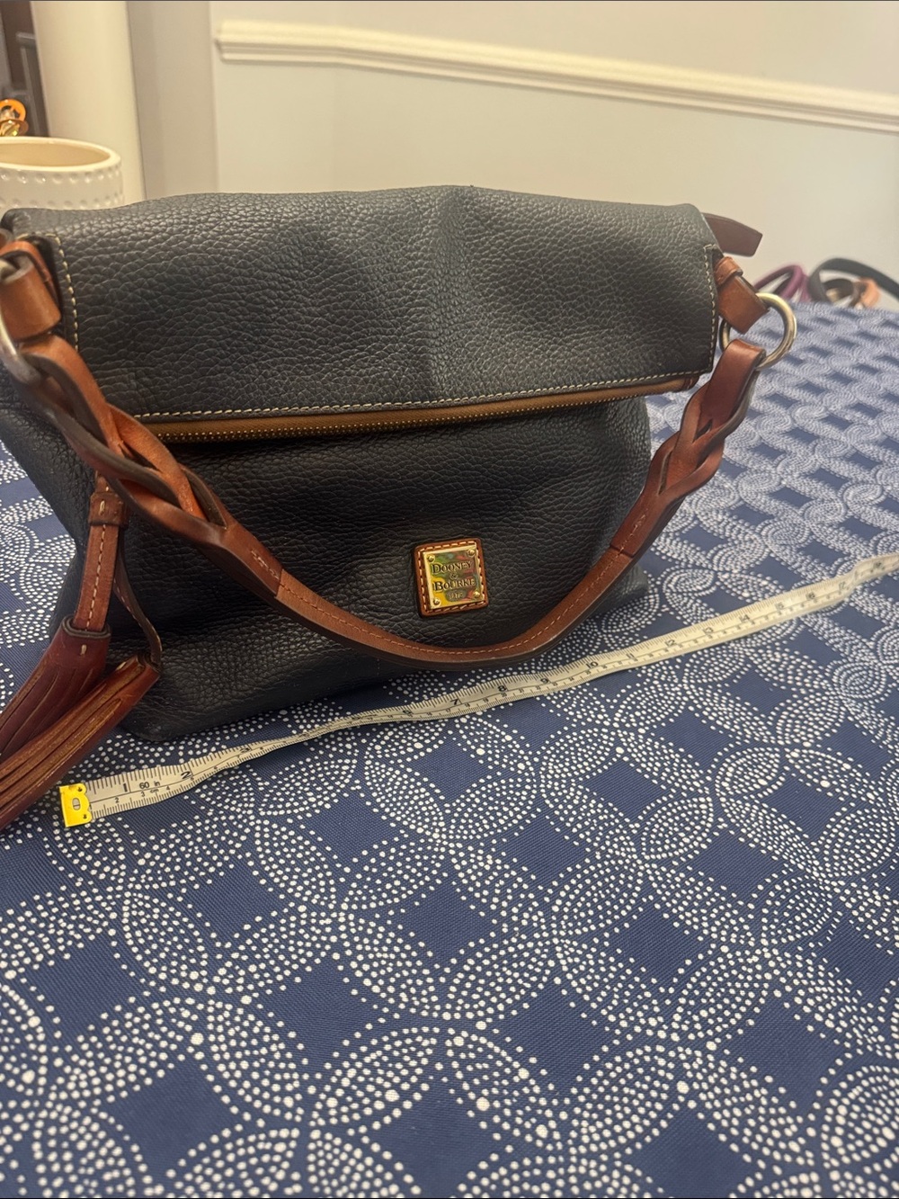 Dooney & Bourke Black Pebble Leather Hobo with Brown Braided Strap